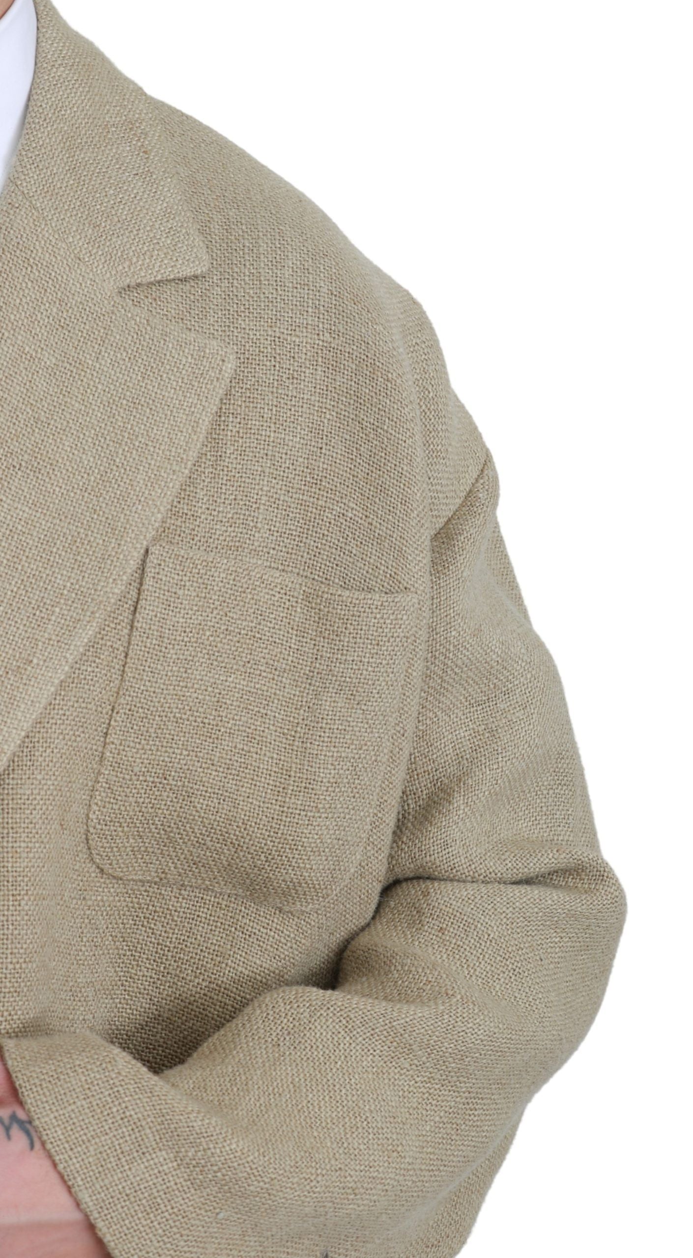 Chique beige jute blazer met enkele rij knopen