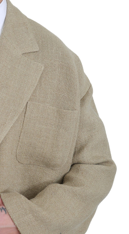 Elegante blazer cruzado de yute beige