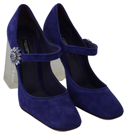 Elegantes zapatos de tacón Mary Jane de ante morado