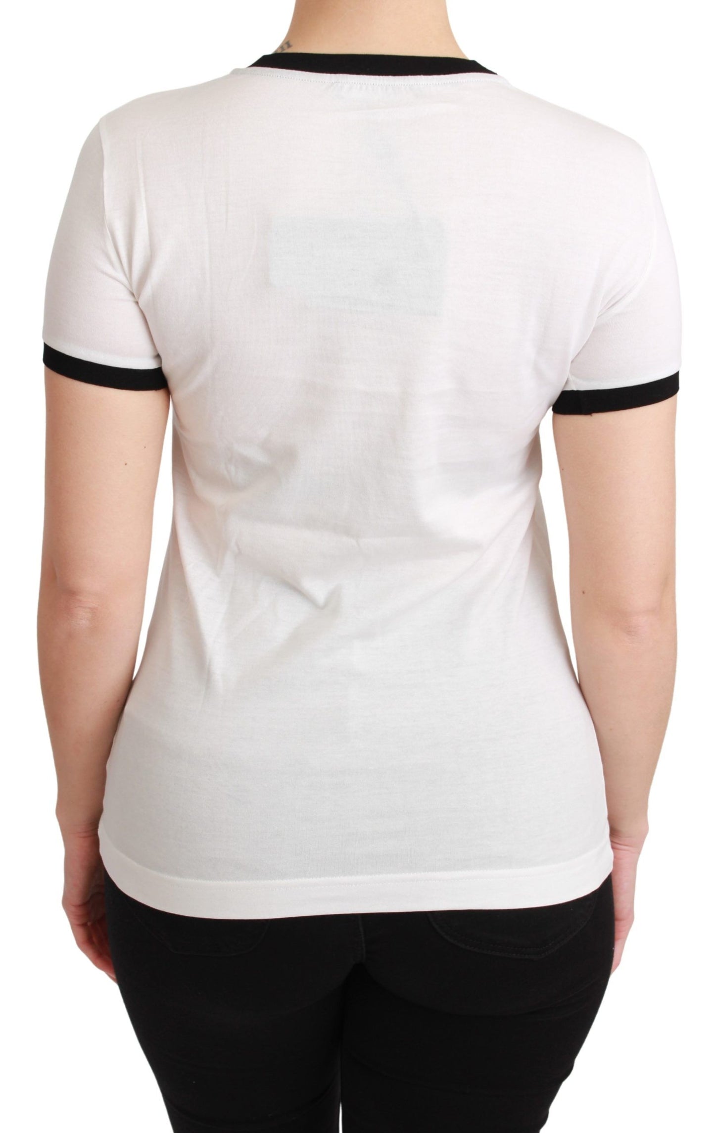 Elegant wit katoenen T-shirt met ronde hals en motief