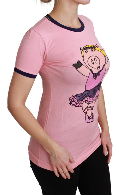 Camiseta rosa con cuello redondo del Año del Cerdo