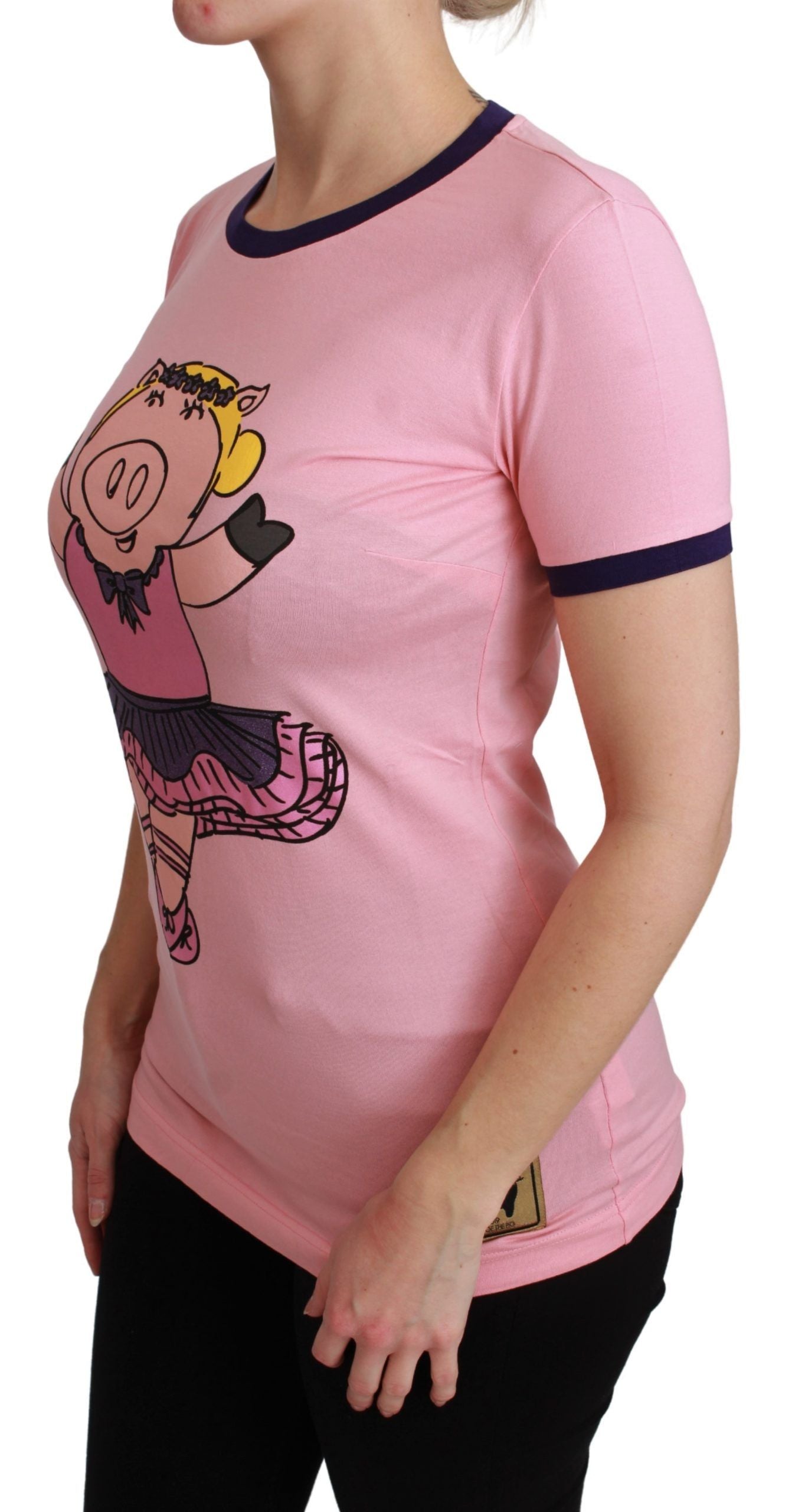 Camiseta rosa con cuello redondo del Año del Cerdo