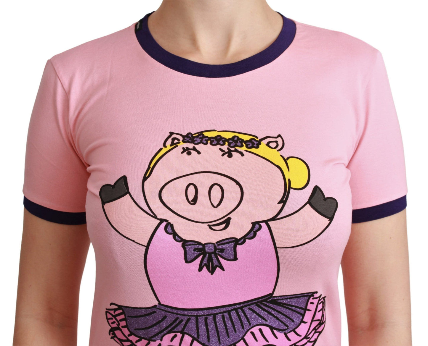 Camiseta rosa con cuello redondo del Año del Cerdo