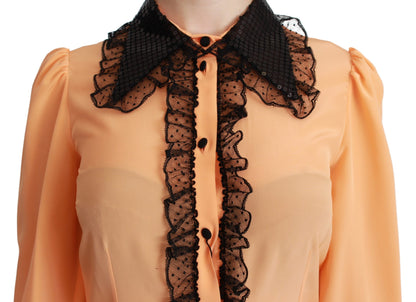 Blusa amarilla de mezcla de seda con cuello de lentejuelas