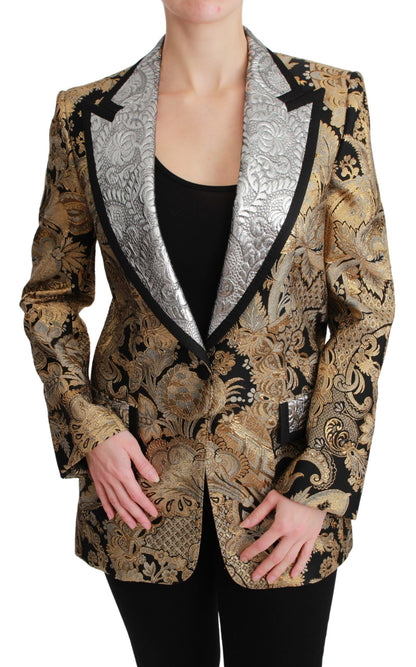 Elegant Gold Floral Jacquard Blazer