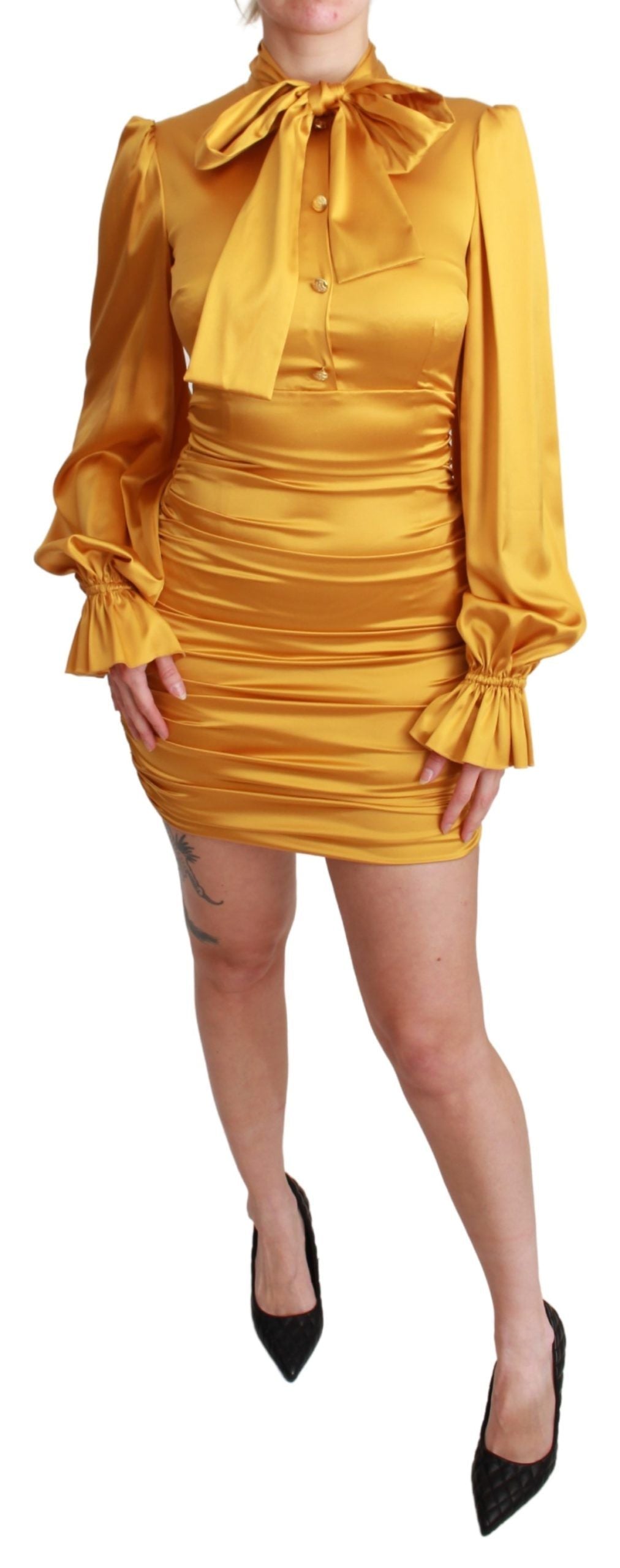 Stralend gele zijden bodycon mini-jurk