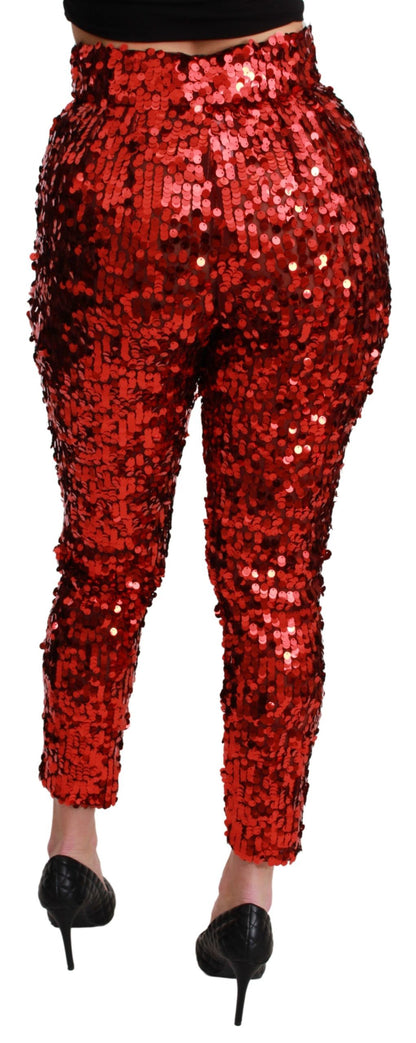 Elegant High-Waist Cropped Red Trousers