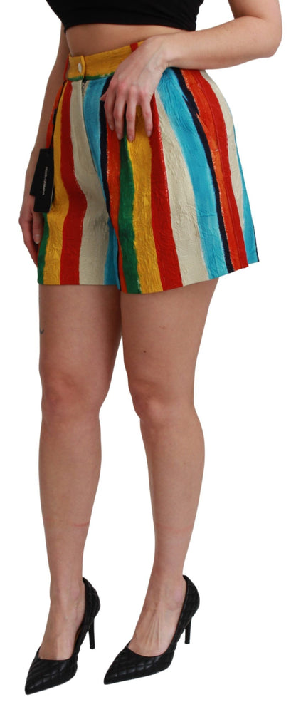 Shorts de cintura alta a rayas multicolores