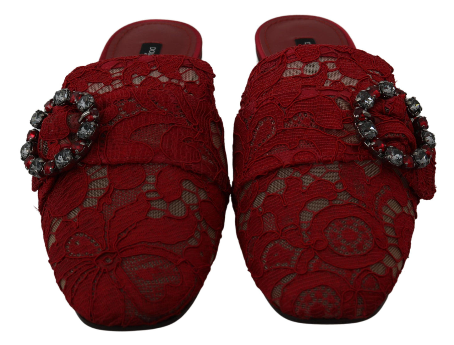 Radiant Red Slide Flats with Crystal Embellishments