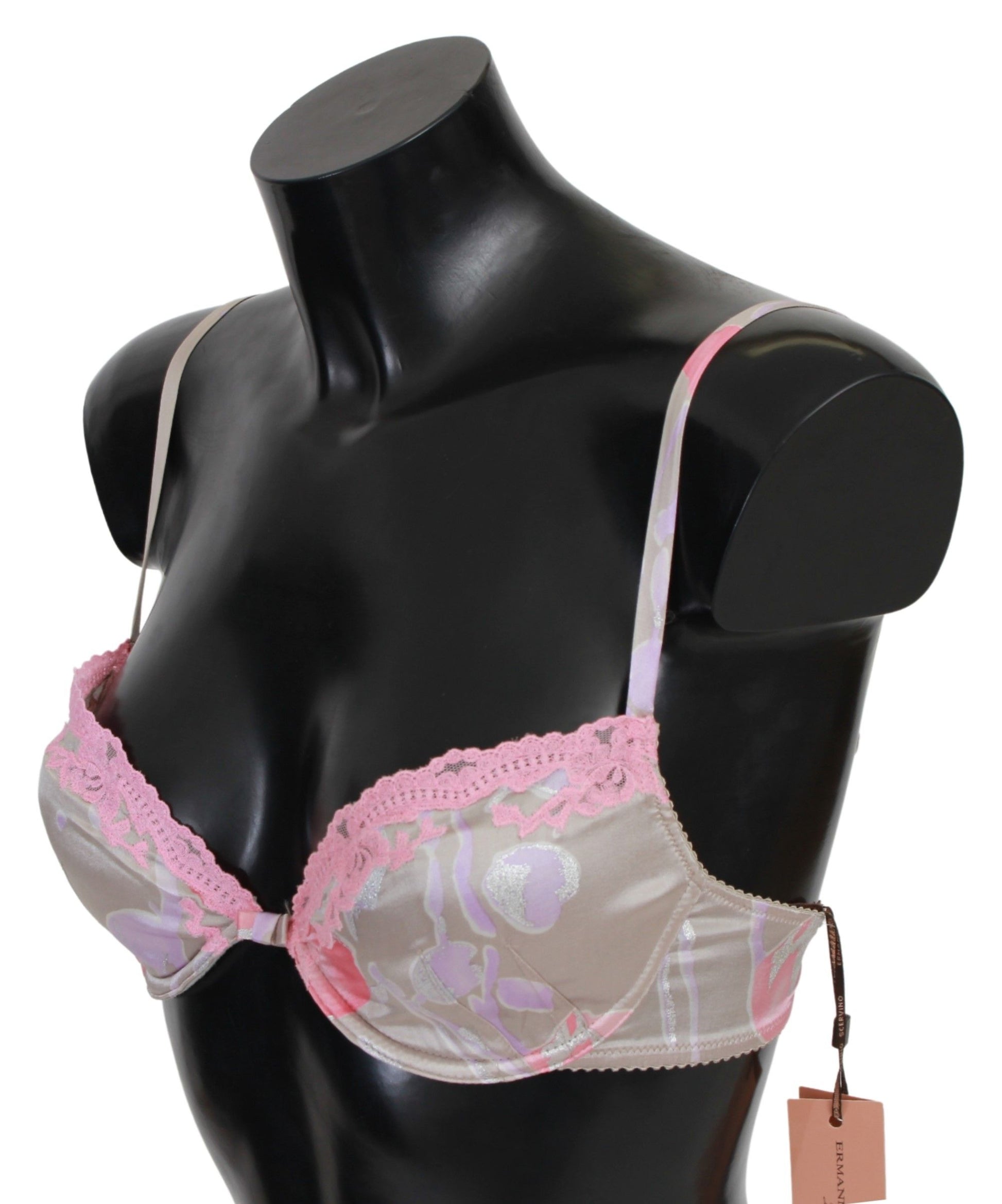 Chic Pink Lace Silk Blend Push Up Bra