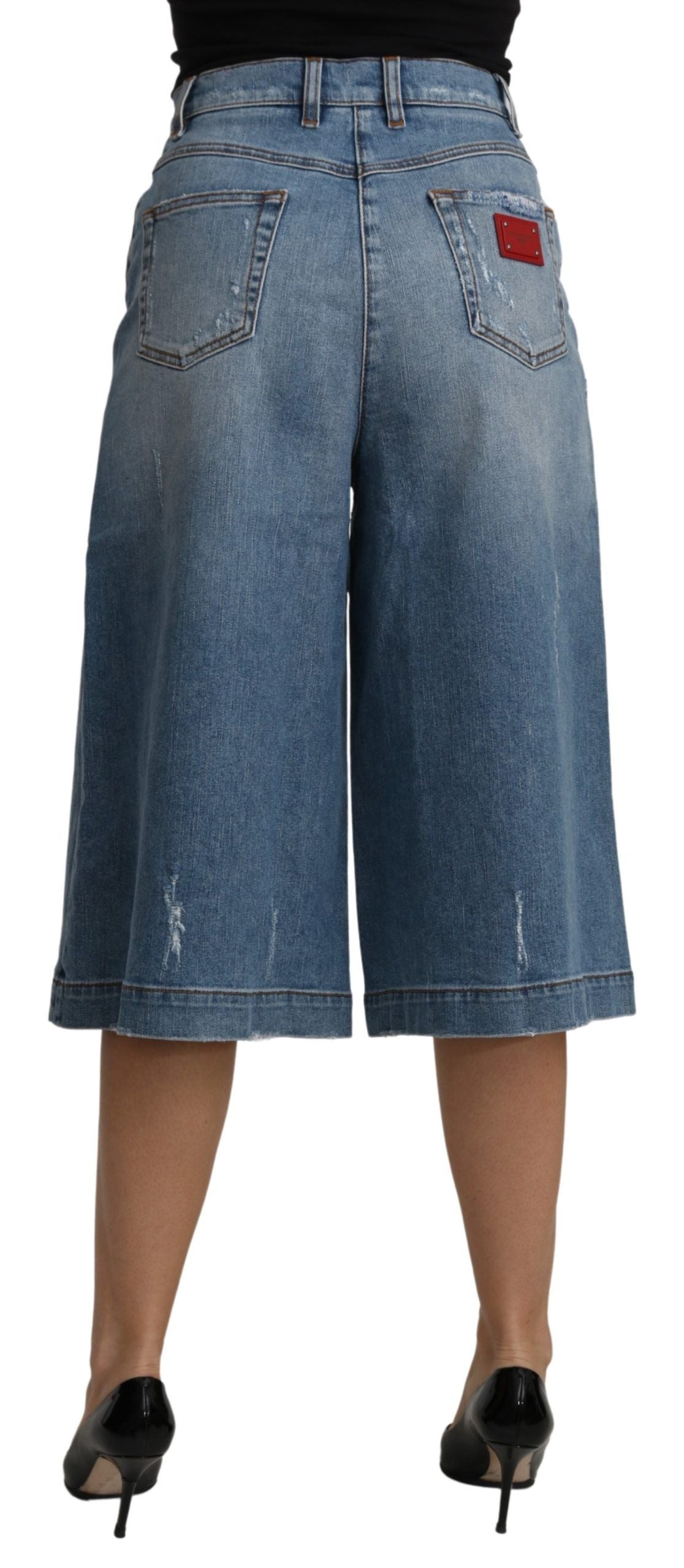 Elegante cropped denimbroek met wijde pijpen