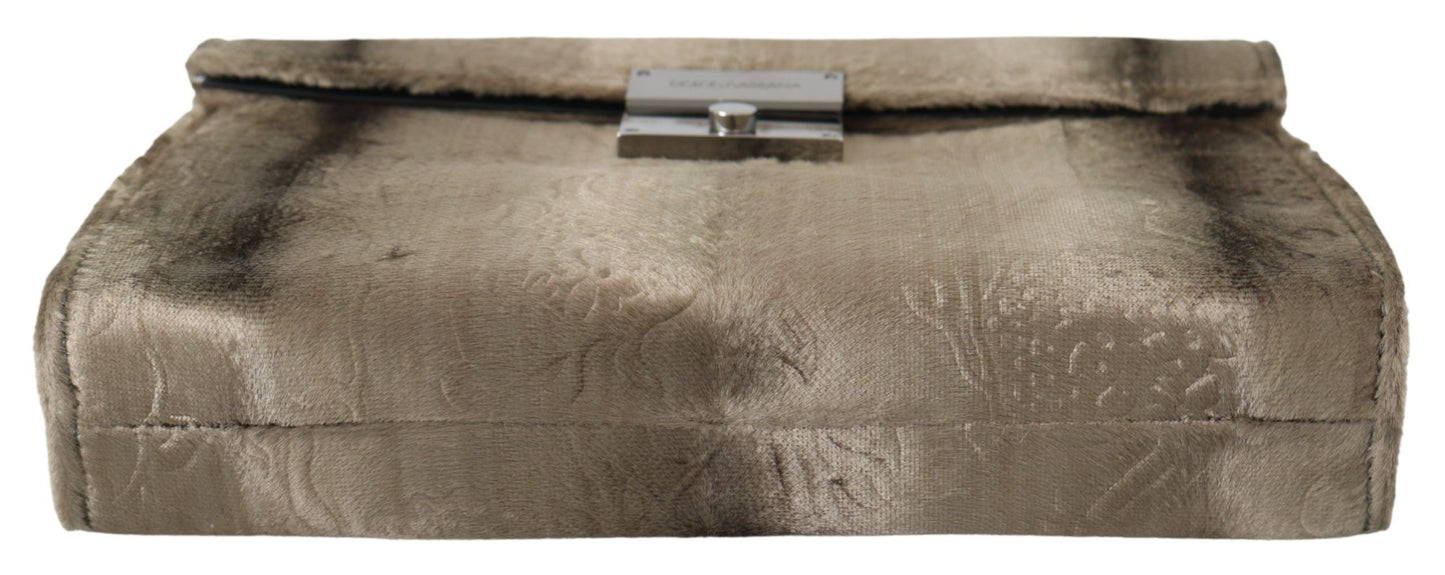 Beige fluwelen leren aktetas clutch met crocoprint