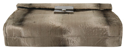 Beige fluwelen leren aktetas clutch met crocoprint