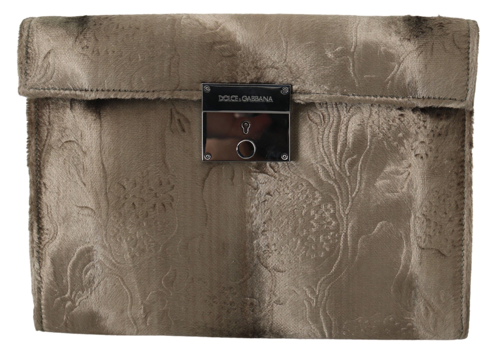 Beige fluwelen leren aktetas clutch met crocoprint