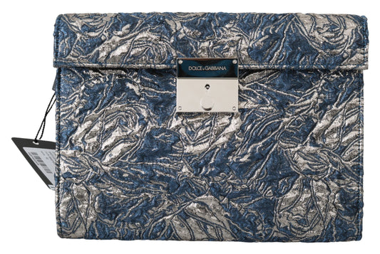 Elegante blauwe aktetas clutch met krokodillenprint