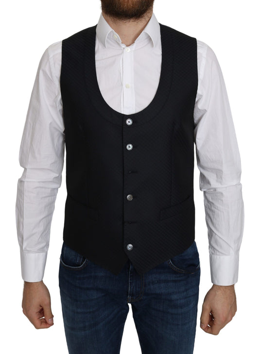 Elegant blauw formeel vest van zijdemix