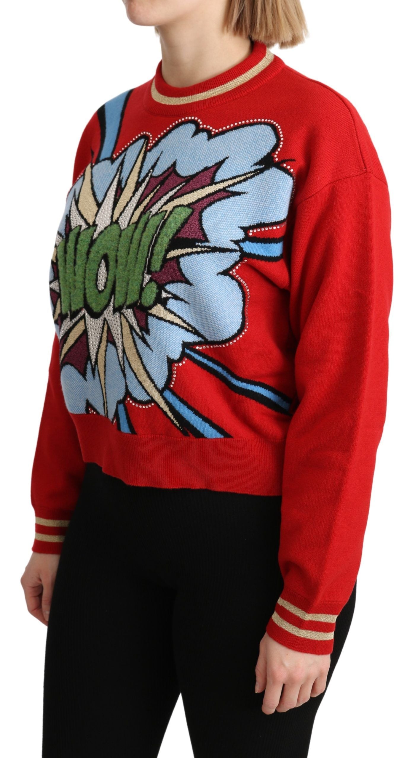 Radiant Red Cartoon Motive Cashmere Sweater