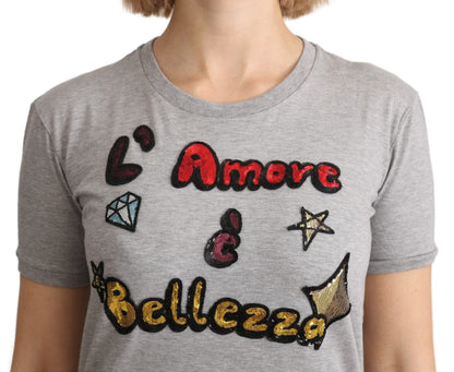 Katoenen T-shirt met lovertjes en motieven