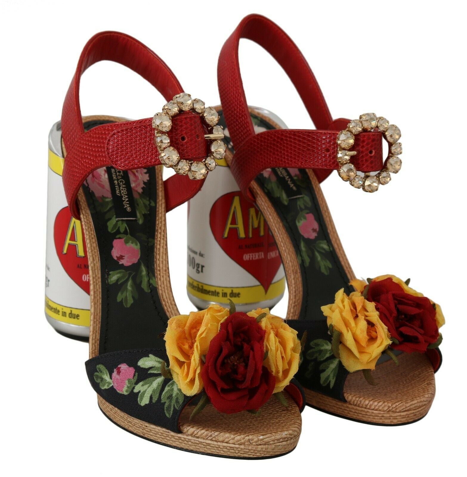 Sandalias con adornos de cristal floral multicolor