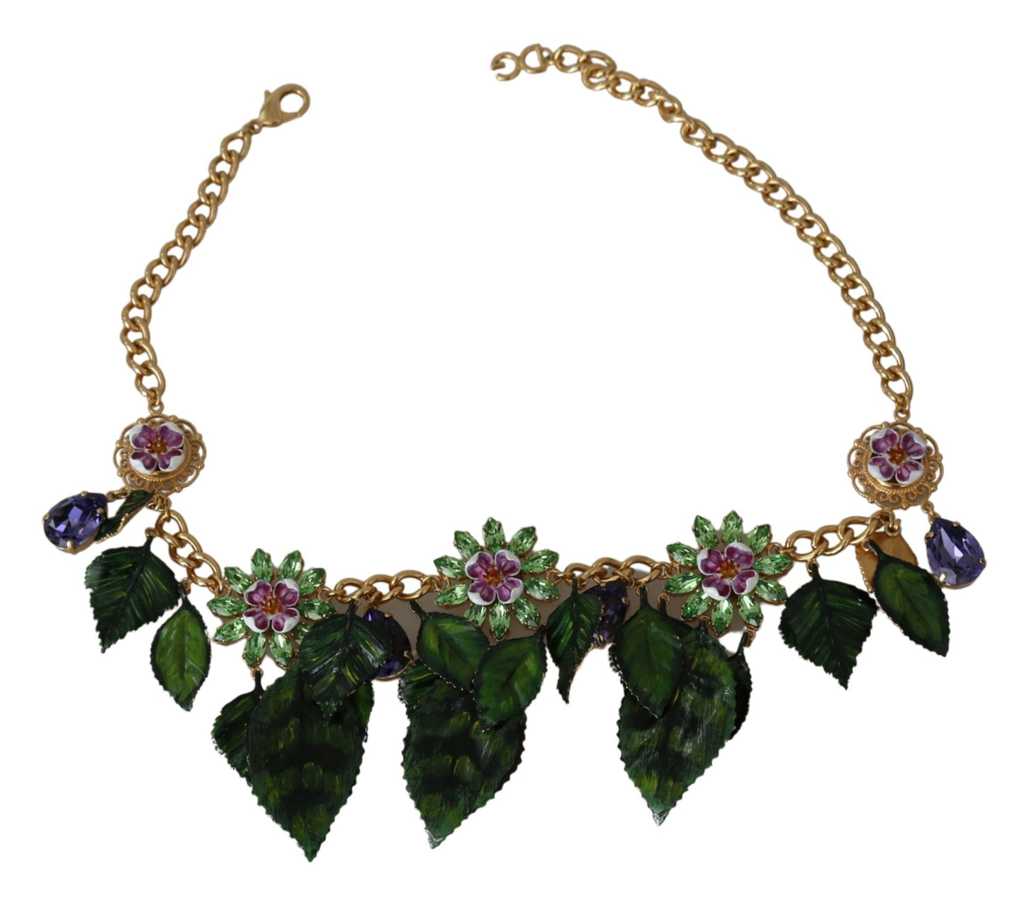 Elegante collar con colgante de hojas y dijes de cristal