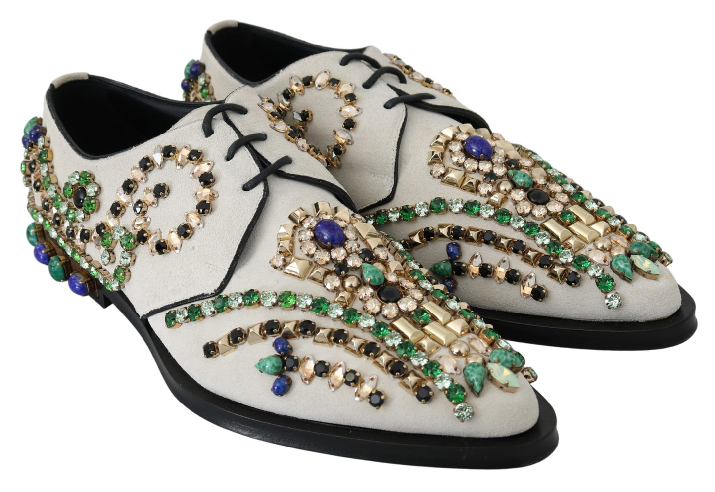 Elegante witte suède jurkflats met kristallen