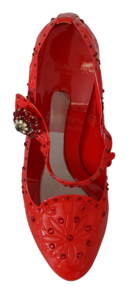 Zapatos de tacón elegantes de Cenicienta de cristal rojo