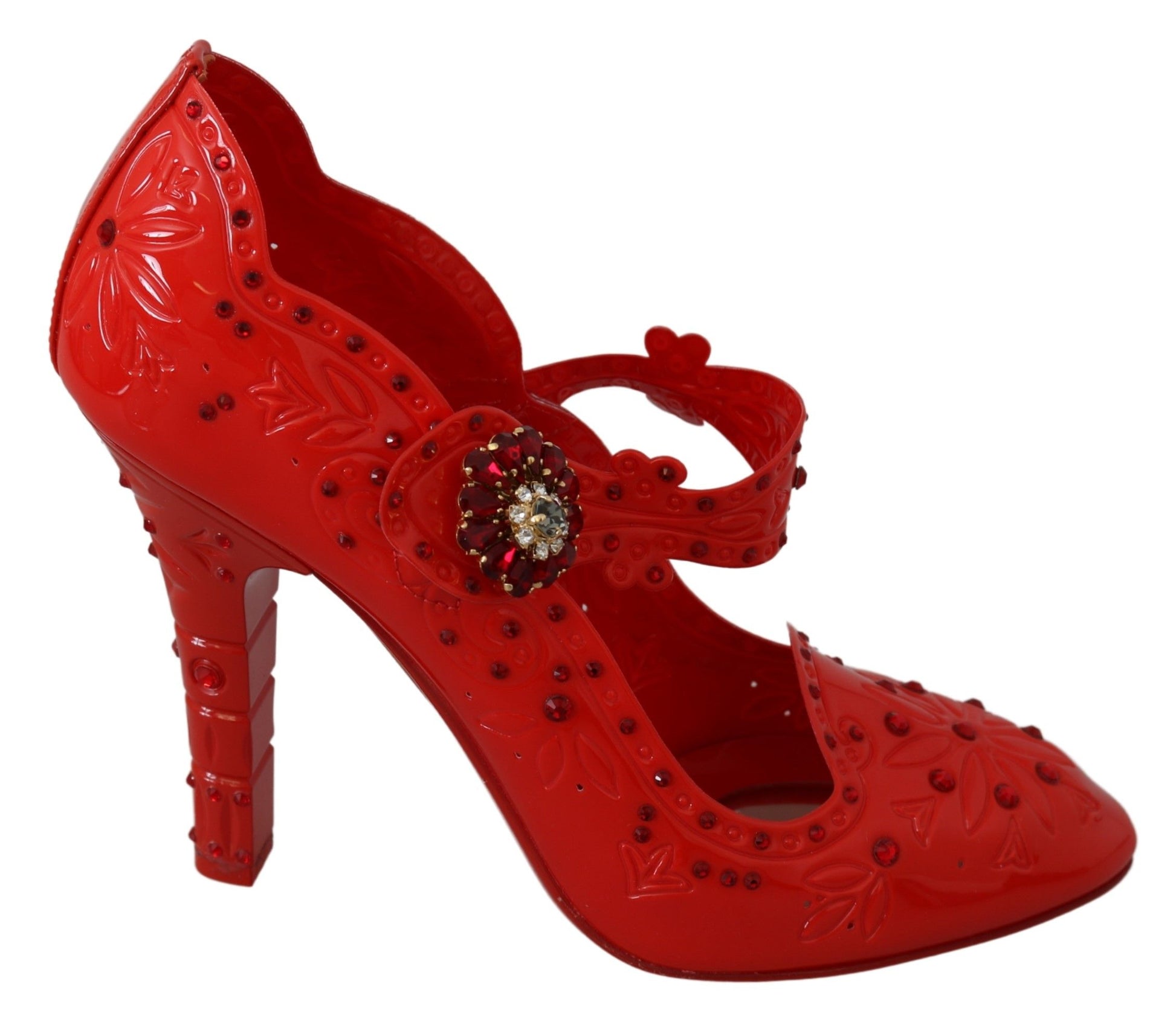 Zapatos de tacón elegantes de Cenicienta de cristal rojo