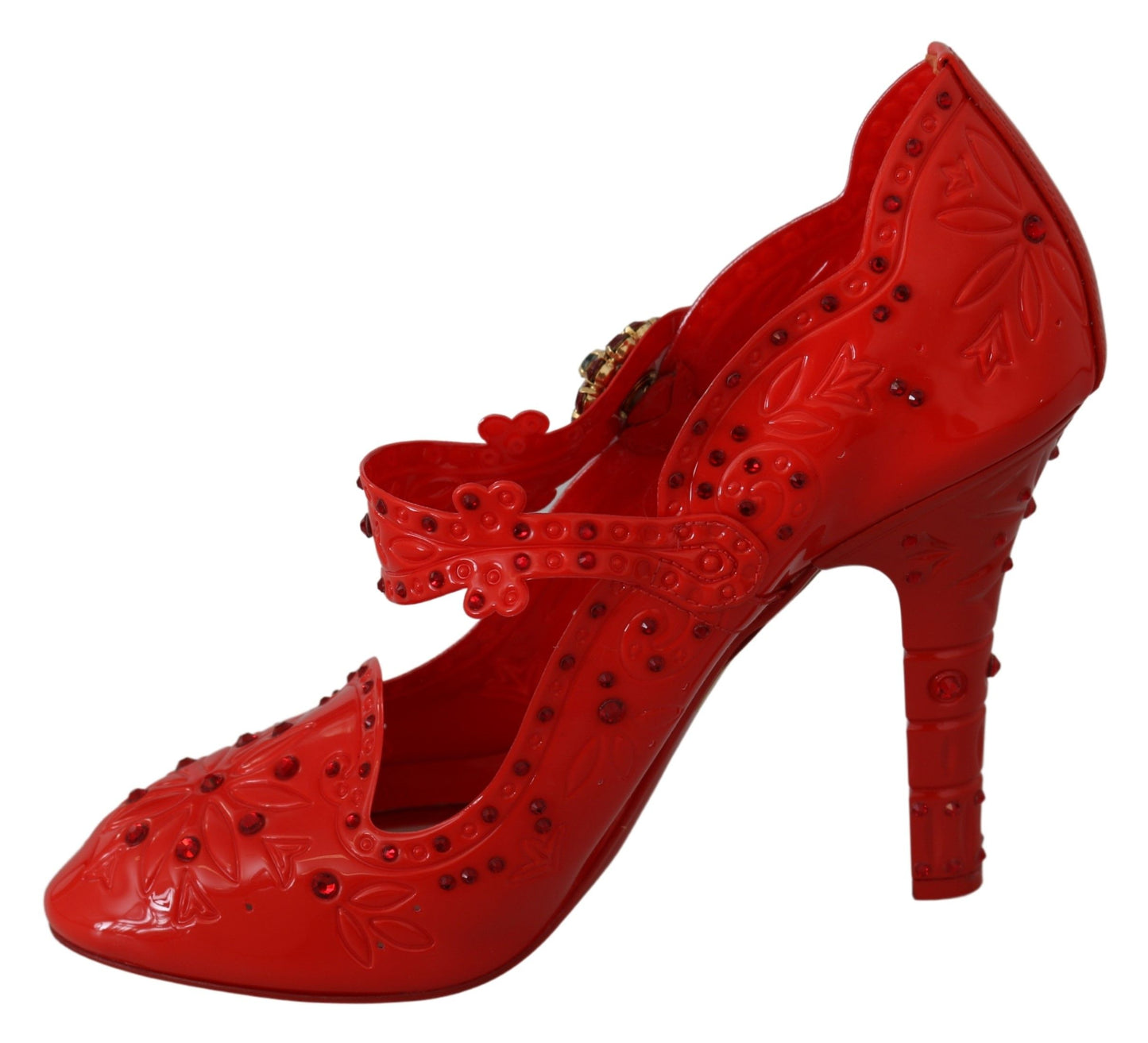 Zapatos de tacón elegantes de Cenicienta de cristal rojo