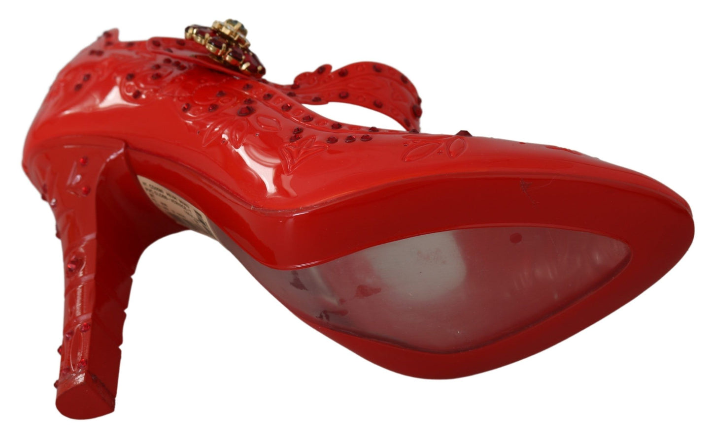 Zapatos de tacón elegantes de Cenicienta de cristal rojo