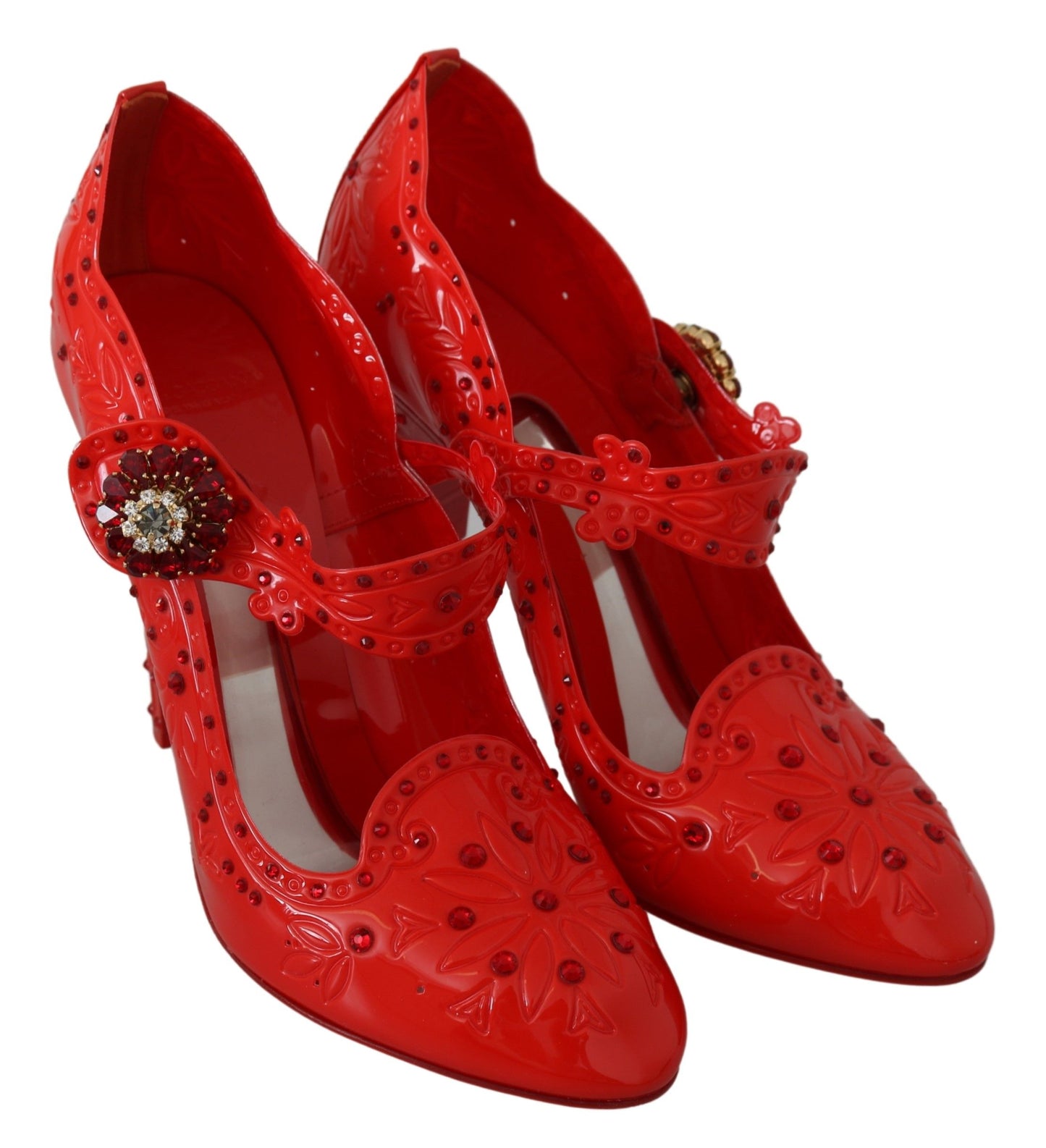 Zapatos de tacón elegantes de Cenicienta de cristal rojo