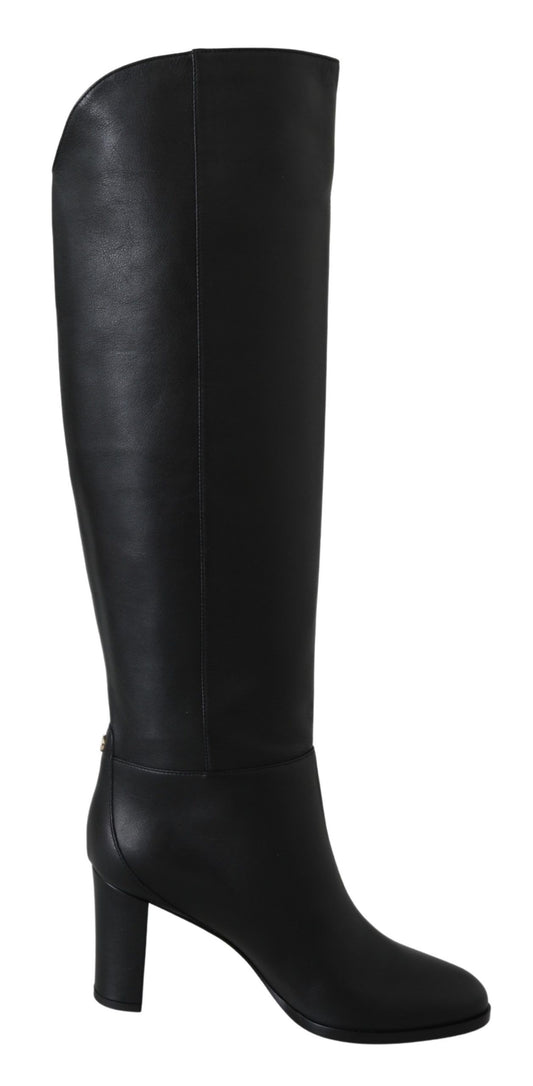 Elegantes botas de tacón de piel de becerro negras