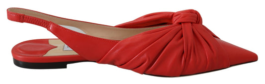 Chique leren flats met rode puntige neus