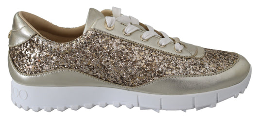 Antiek goud glitter lederen sneakers