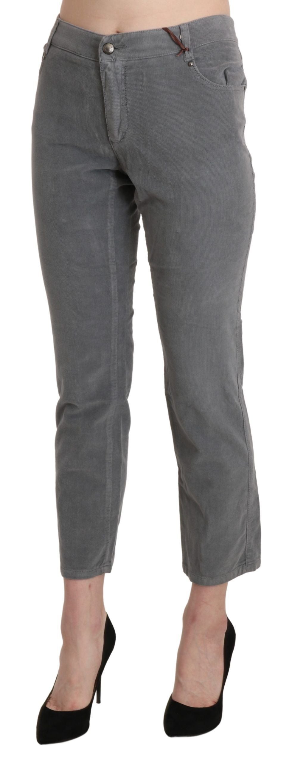 Chic Gray Mid Waist Cropped Trousers