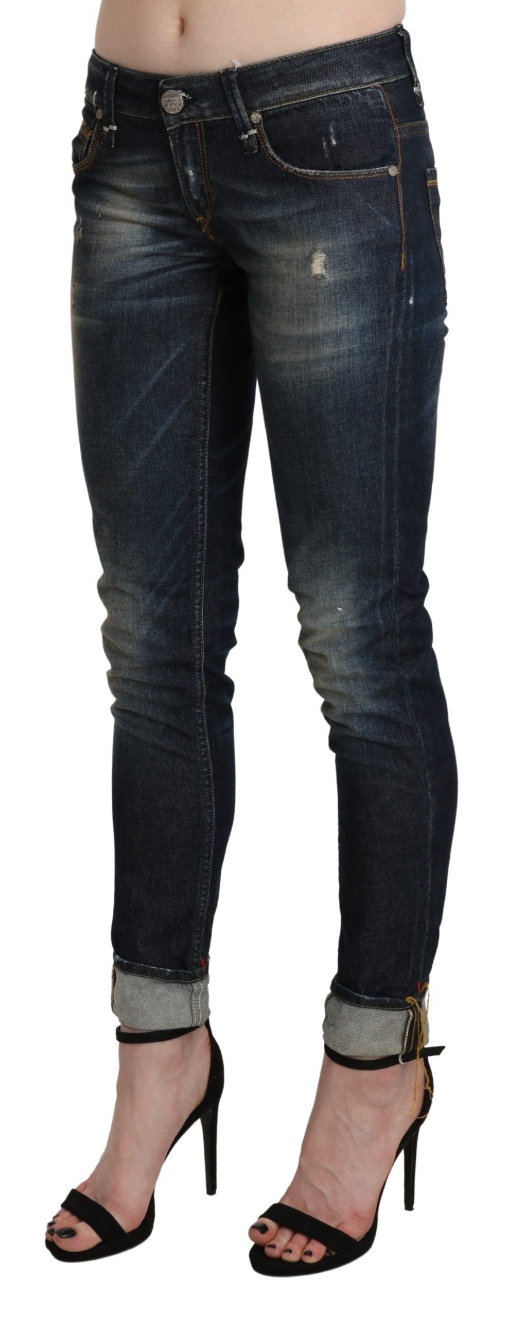 Chic Dark Blue Skinny Cropped Jeans