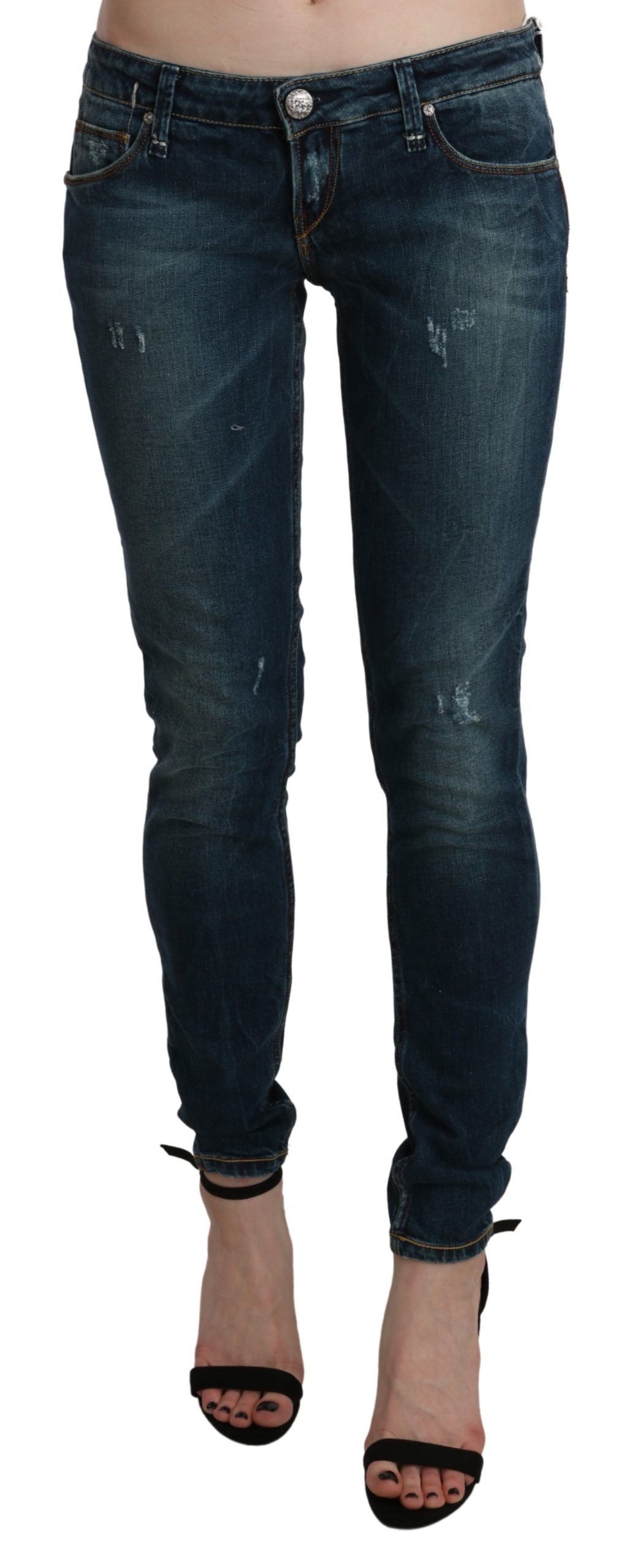 Sleek Low Waist Skinny Denim - Blue Washed