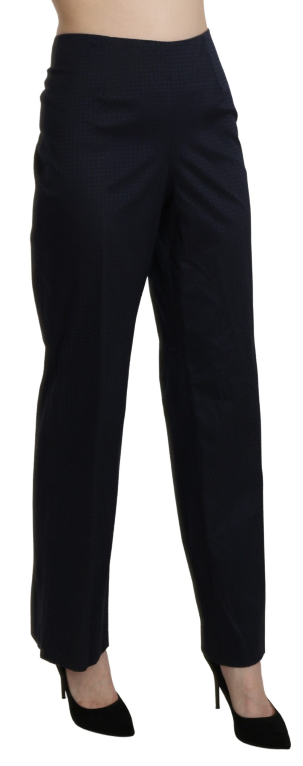 Navy Blue High Waist Straight Cotton Pants