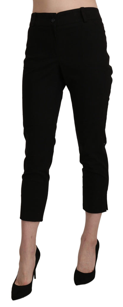 Elegant Black High Waist Cropped Pants