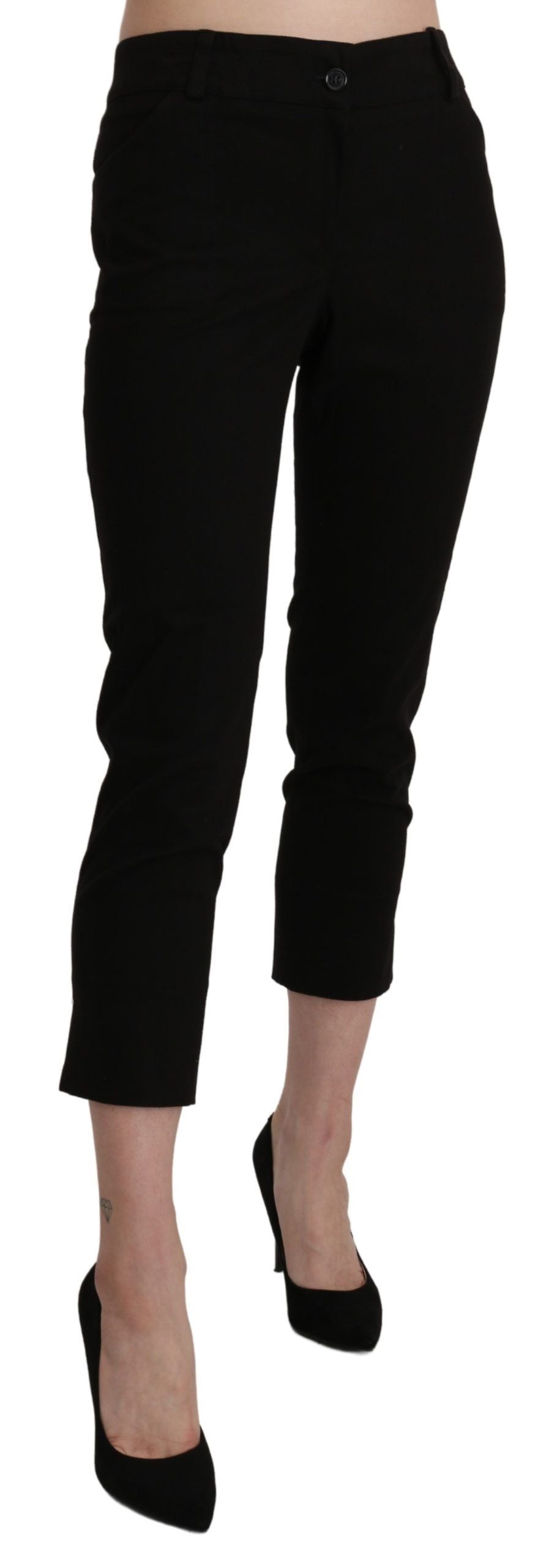 Elegant Black High Waist Cropped Pants