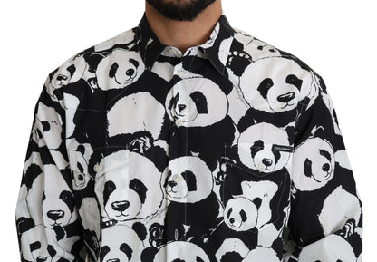 Camisa de puro algodón con estampado de panda - Negro Blanco