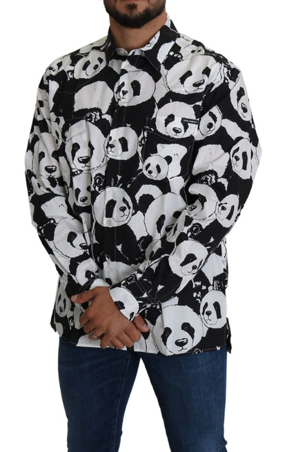 Camisa de puro algodón con estampado de panda - Negro Blanco