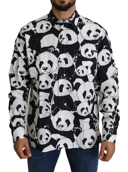 Camisa de puro algodón con estampado de panda - Negro Blanco