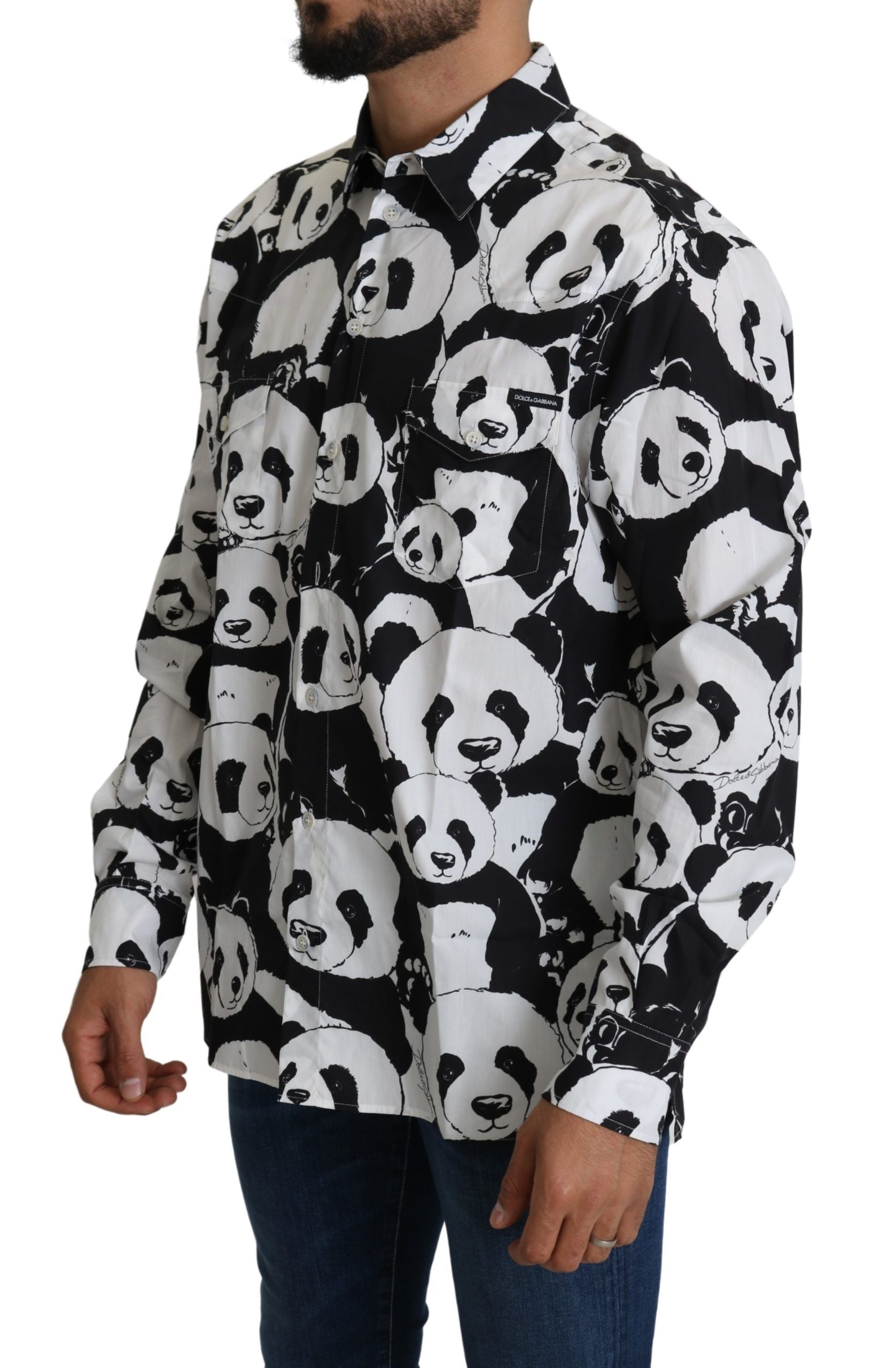 Camisa de puro algodón con estampado de panda - Negro Blanco