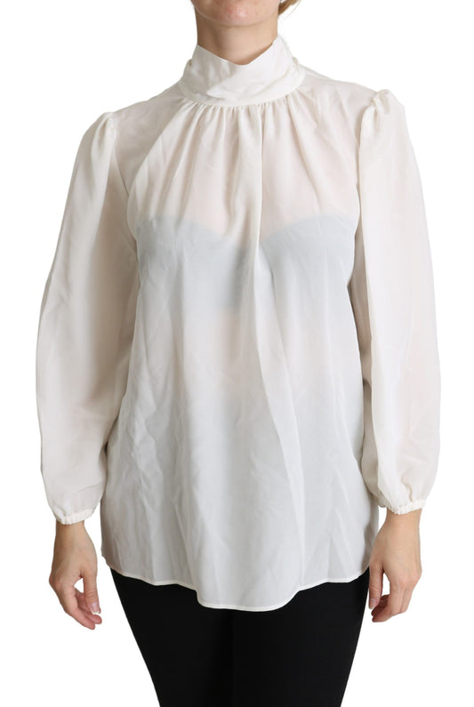 Blusa elegante con lazo de seda blanca