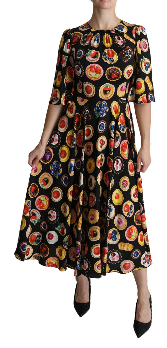 Chique veelkleurige maxi-jurk met dessertprint