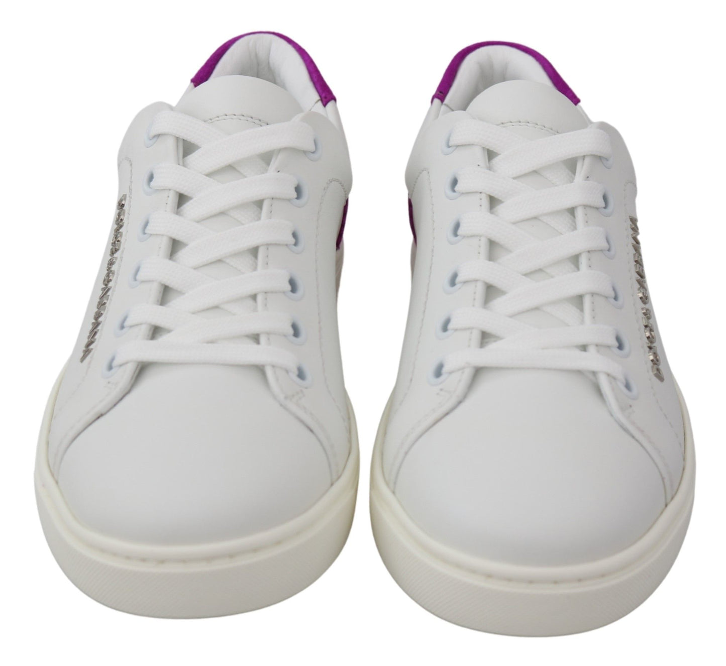 Chique witte leren sneakers met paarse accenten