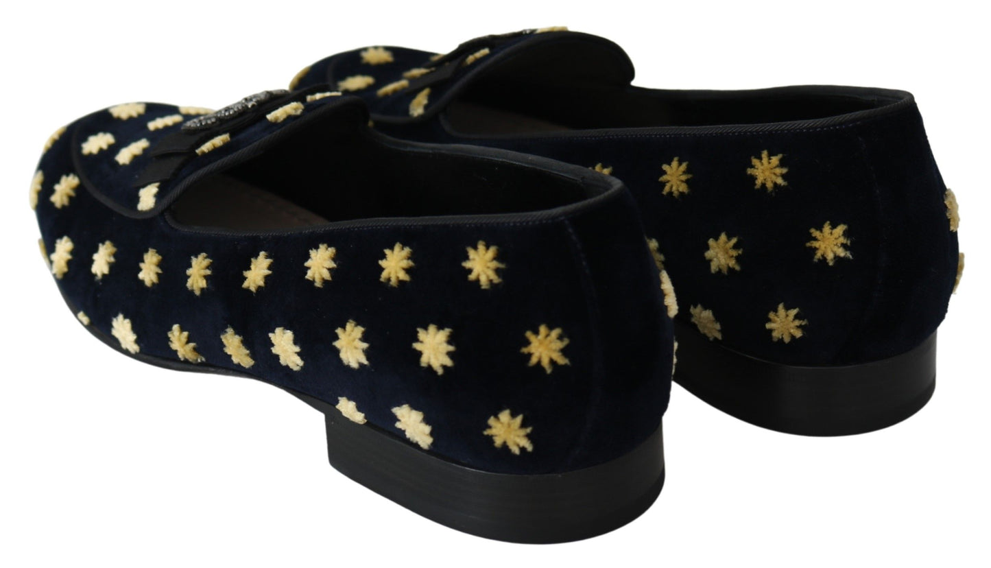 Elegant Velvet Crown Embroidery Loafers