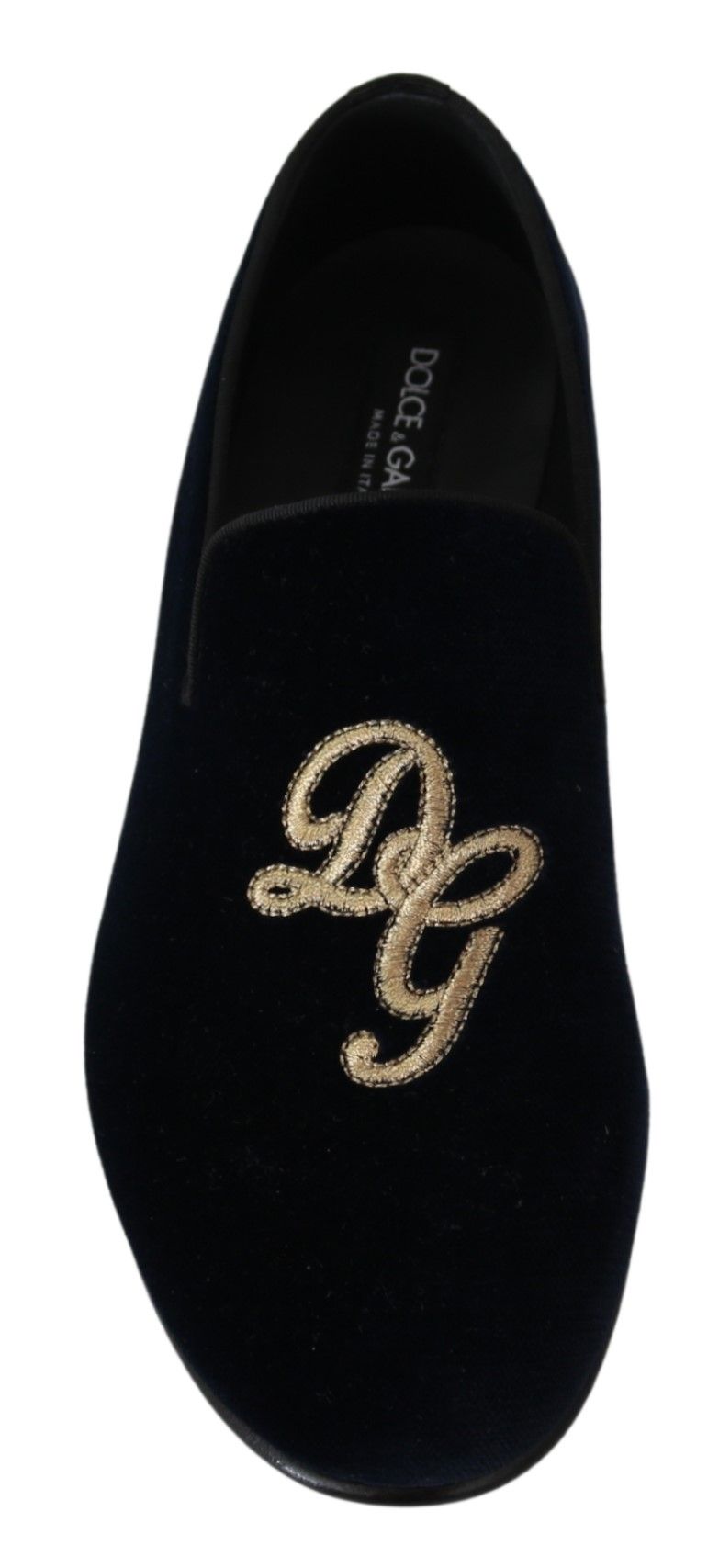 Blauw fluwelen gouden logo slipper loafers schoenen