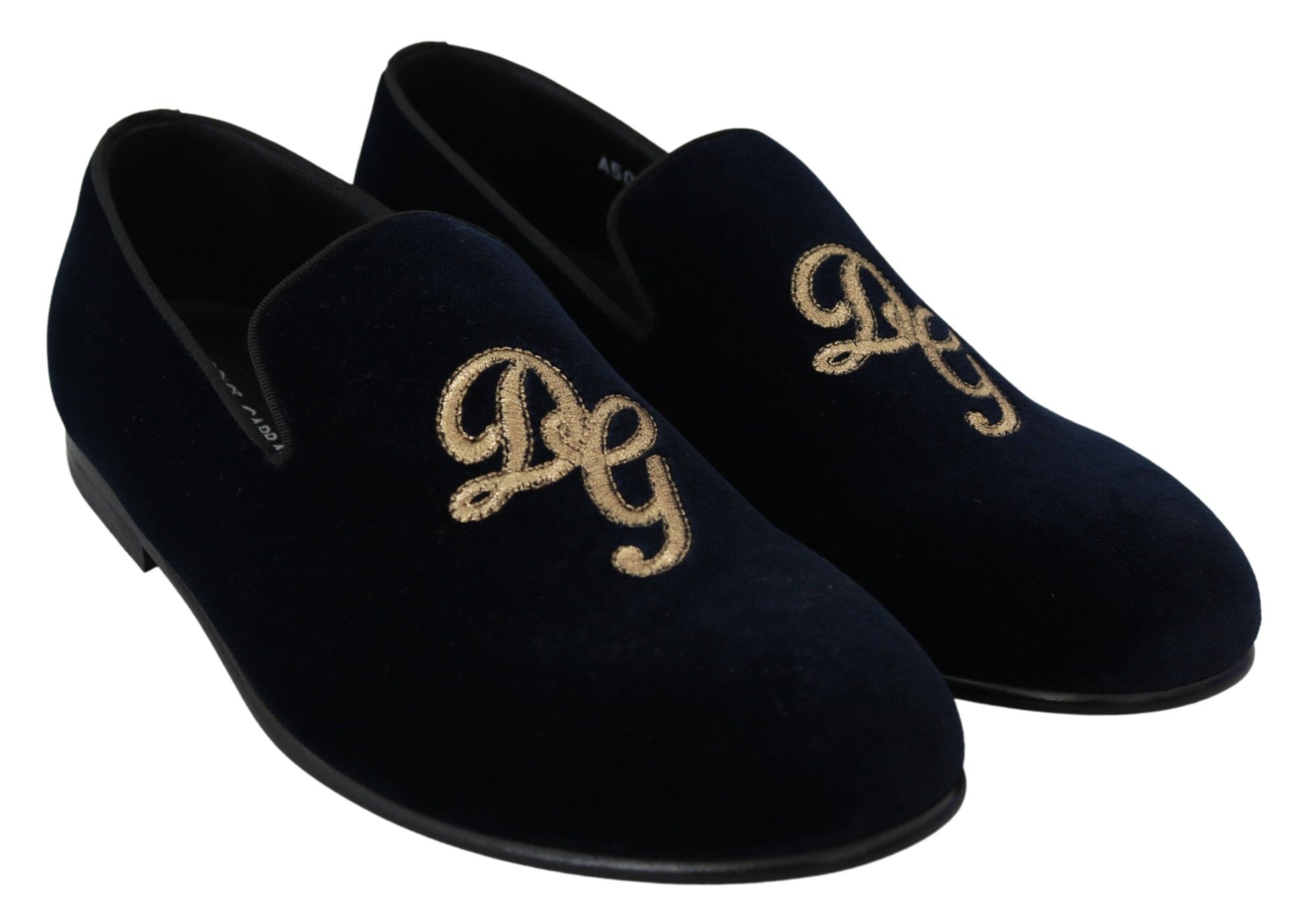 Blauw fluwelen gouden logo slipper loafers schoenen