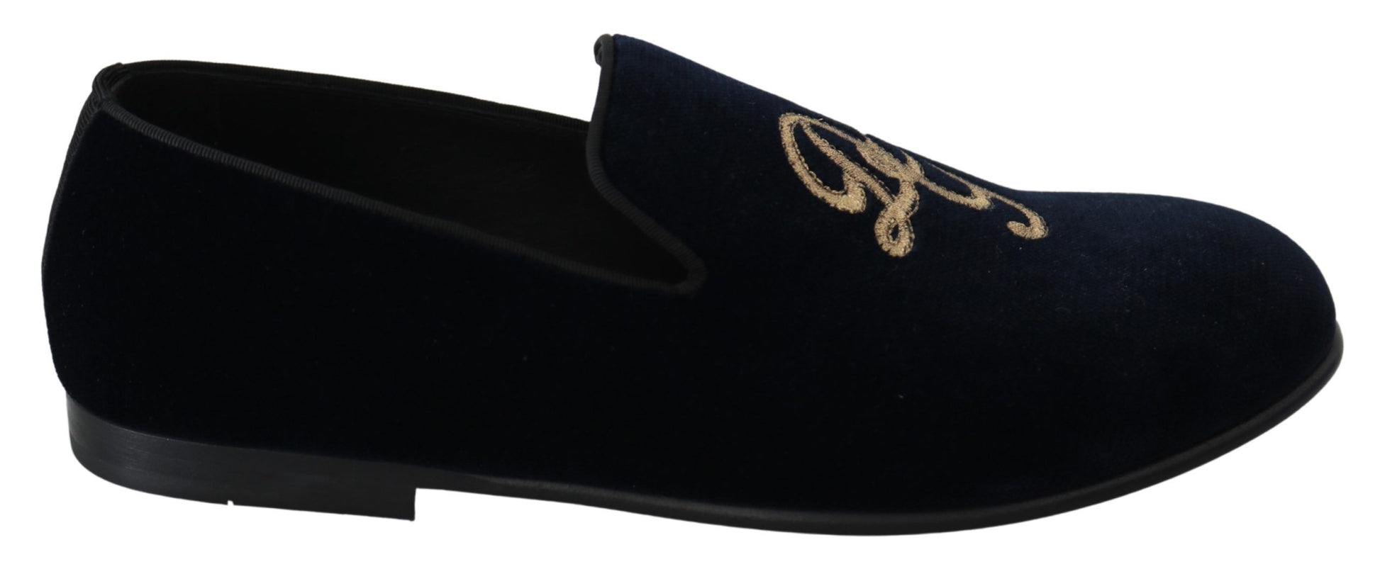 Blauw fluwelen gouden logo slipper loafers schoenen